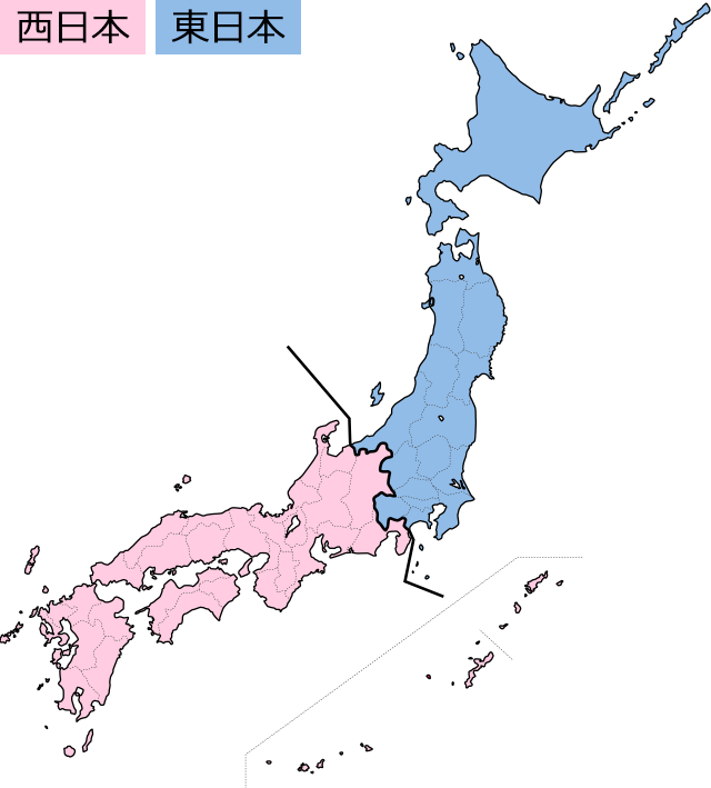 日本地図　東日本　西日本分け