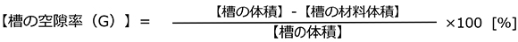 槽の空隙率(G)=(槽の体積-槽の材料体積)/槽の体積×100[%]